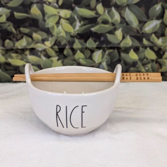 Rae Dunn RICE Bowl with Chopsticks - Picture 2 of 7